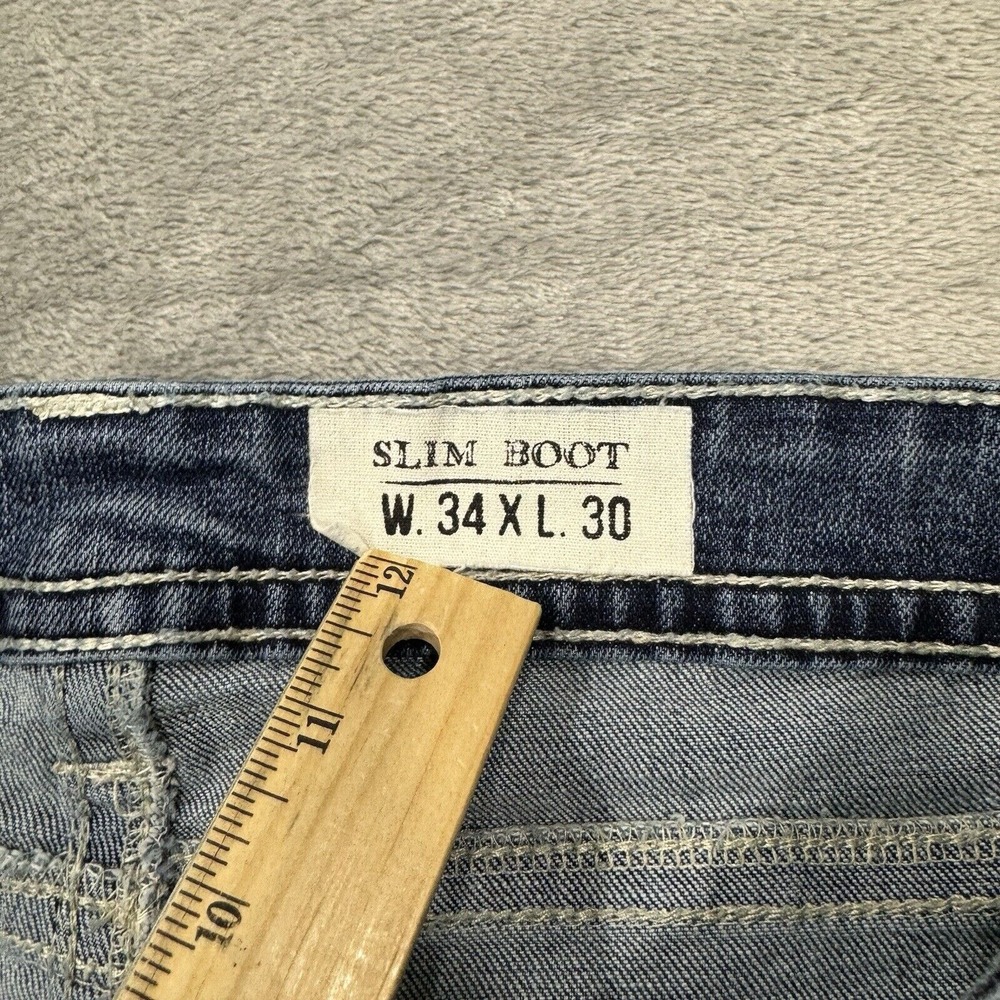 T.K. Axel Jeans Mens 34x30 Blue Slim Bootcut Medium Wash Denim Pockets Logo Work - Picture 7 of 8